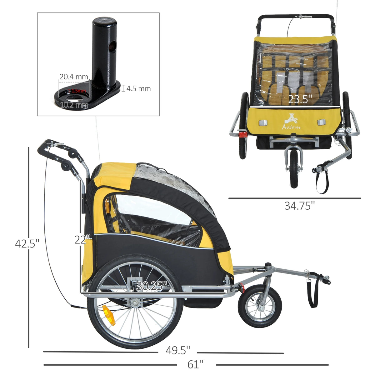 Double Baby Bike Trailer Stroller Swivel Wheel D311253