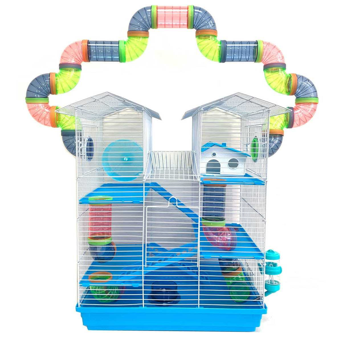 Large Multi-level Wire Animal Cage with Tube Tunnel F2350