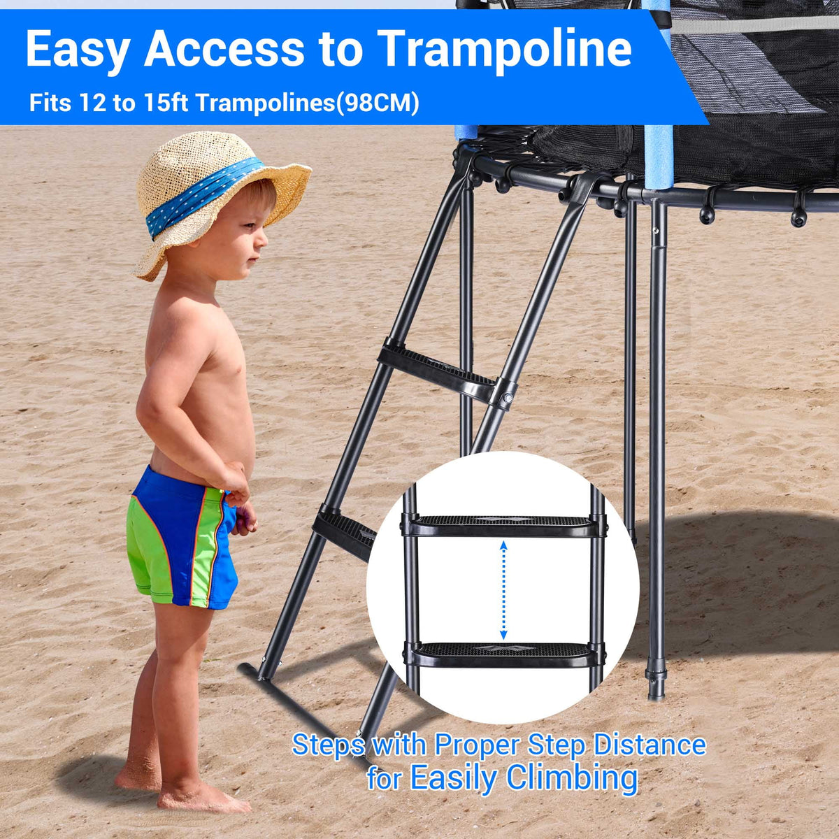 2 Step Trampoline Ladder with Wide Skid-Proof Steps D3456