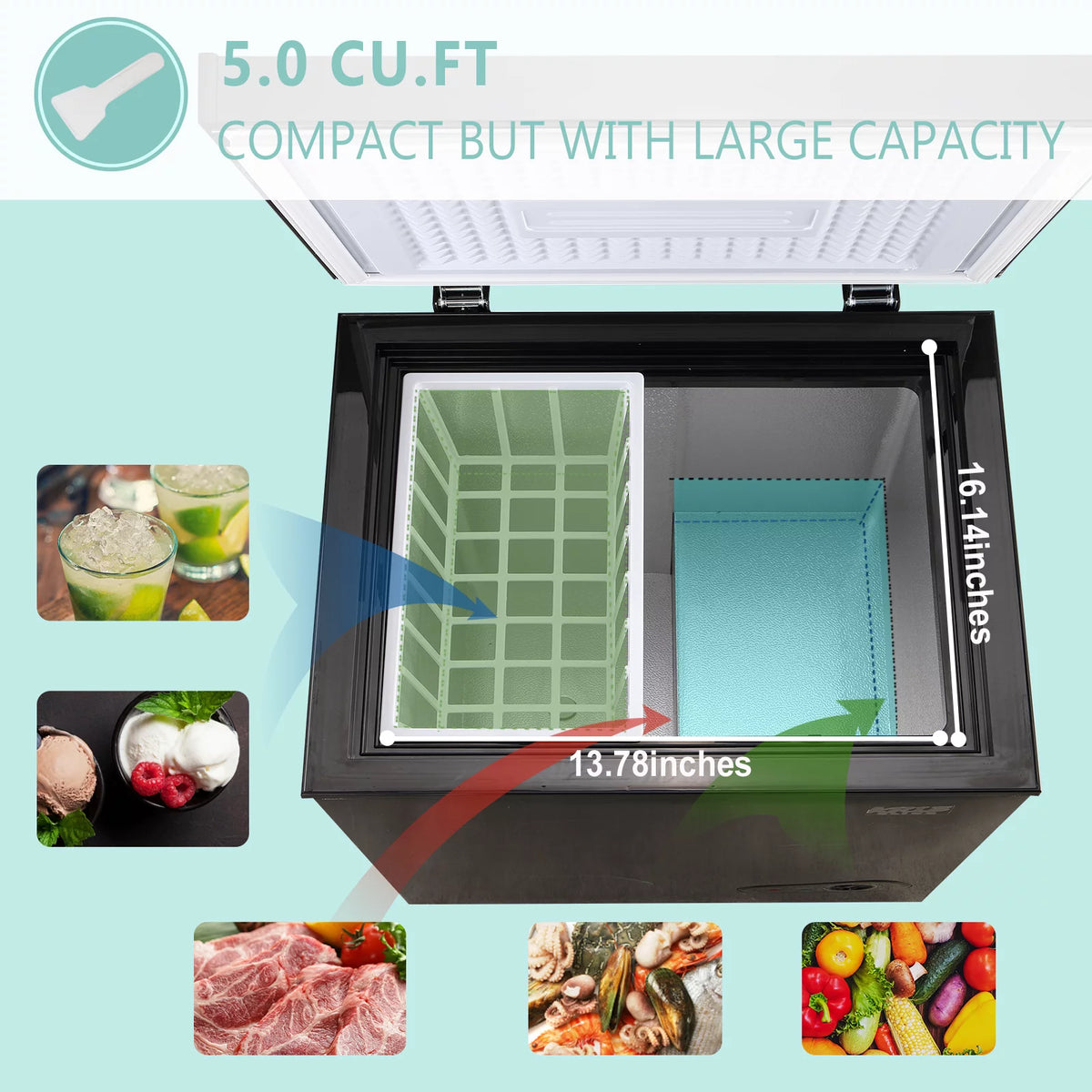 5.0 Cu.ft Black Chest Freezer with Removable Basket M9802