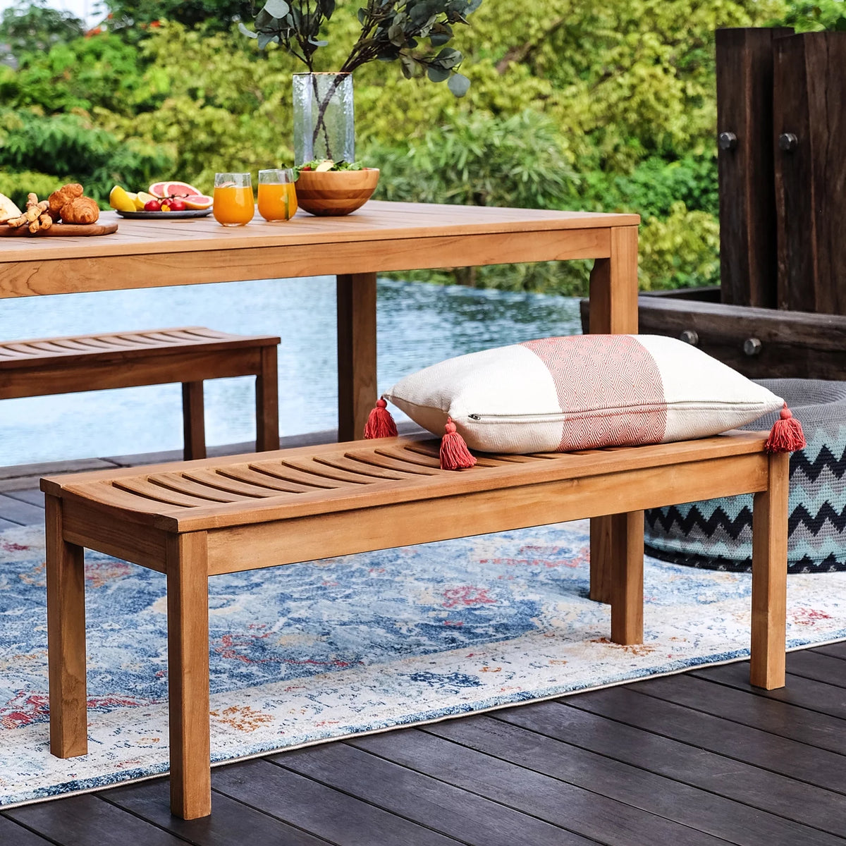 Solid Teak Wood Outdoor Backless Bench C64597