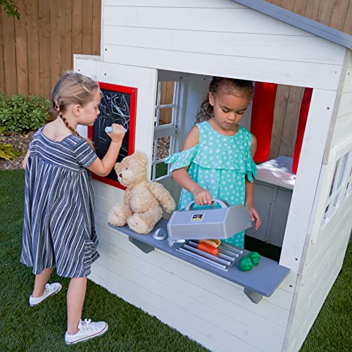 Modern Outdoor Wooden Playhouse with Picnic Table, Mailbox and Outdoor Grill N949