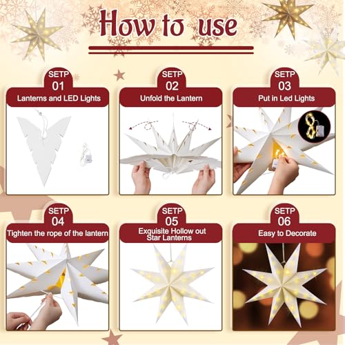 10 Set 8-Pointed 12 Inch Paper Star Lanterns with 10 LED Light Z235