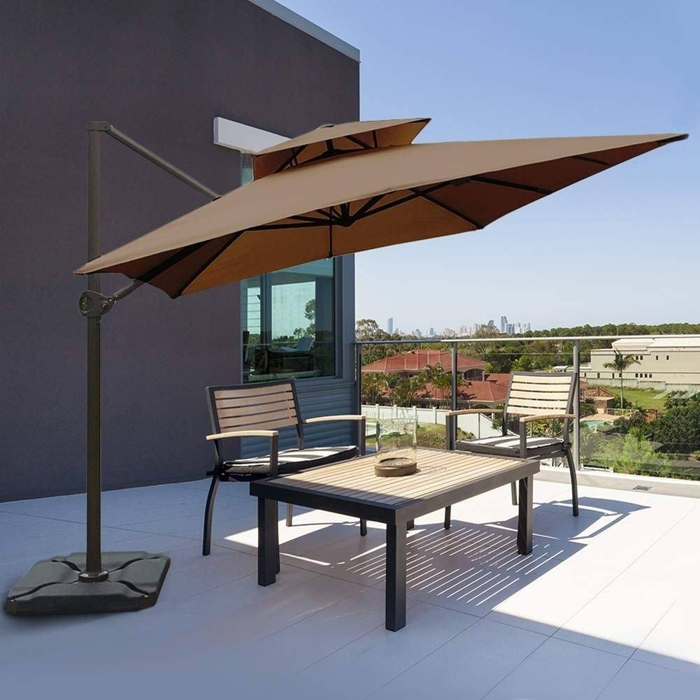 Brown Cantilever Umbrella with Cross Base H969838