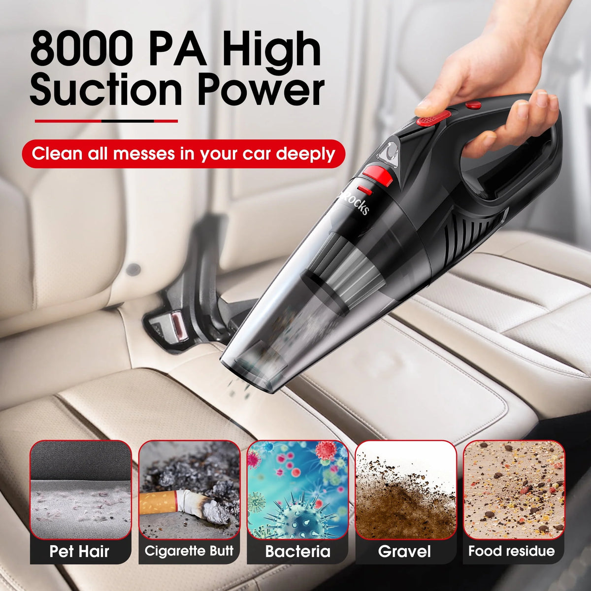 Cordless Portable Handheld Car Vacuum Cleaner with LED Lights M840590
