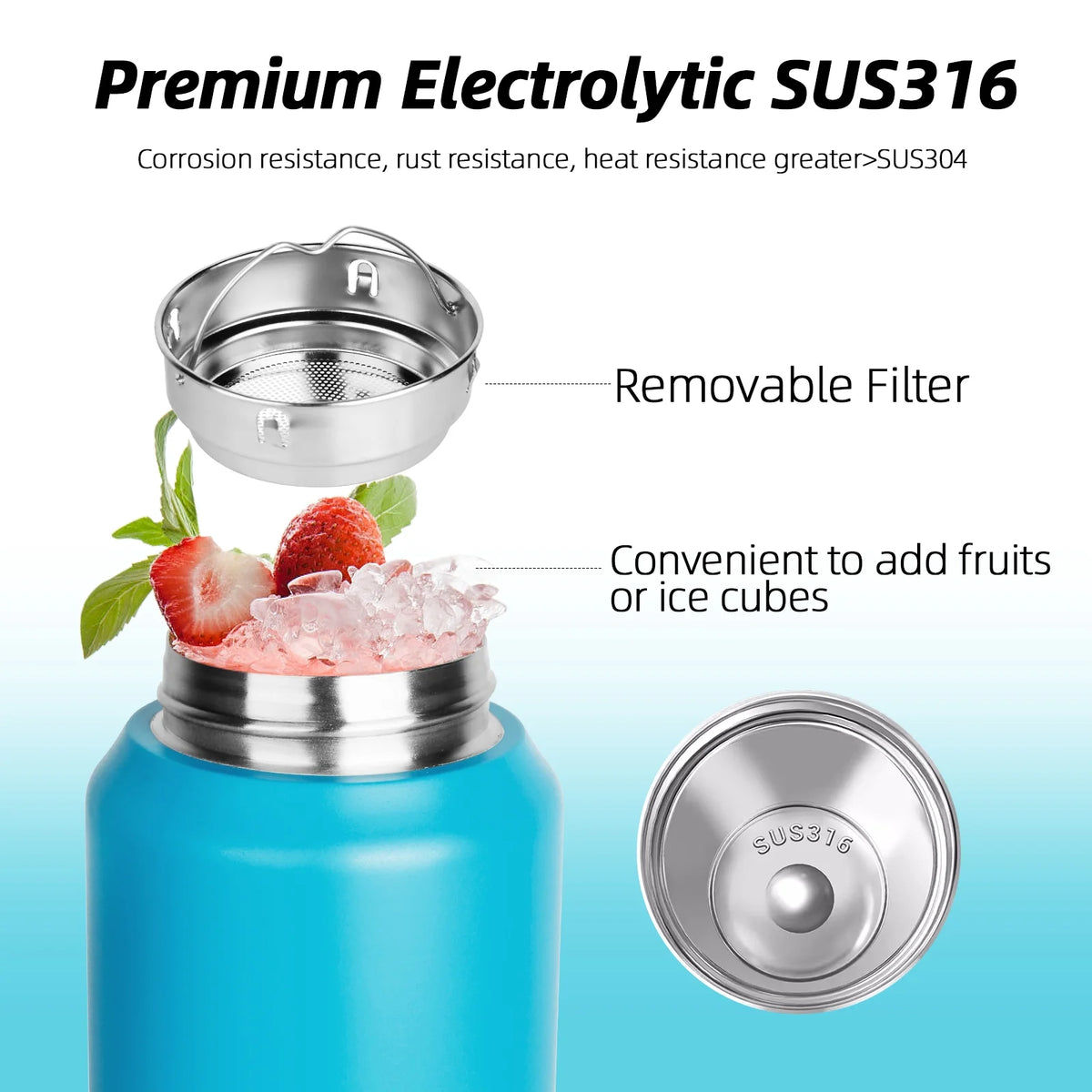 16 oz Insulated Stainless Steel Water Bottle with Filter S1099