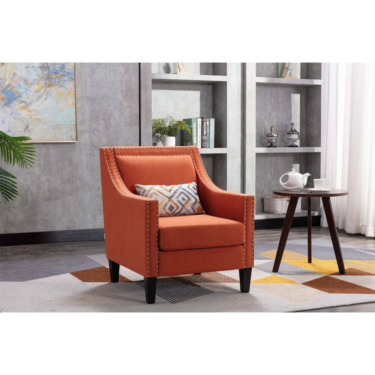 Orange Accent Armchair with Solid Wood Legs E517