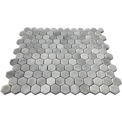 Carrara Hexagon Stone Mosaic Tile in White Polished E629723