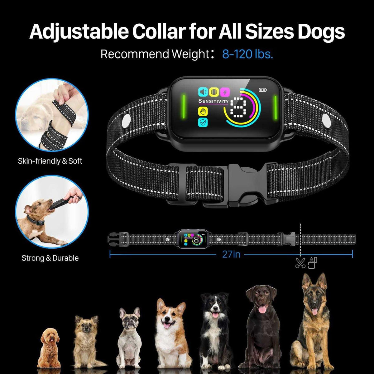 Dog Bark Collar Rechargeable with 8 Adjustable M1880