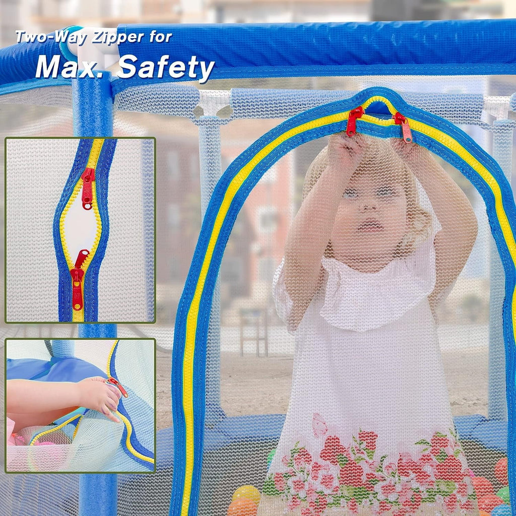 Green Mini Trampoline with Safety Enclosure Net and Pit Balls H728646