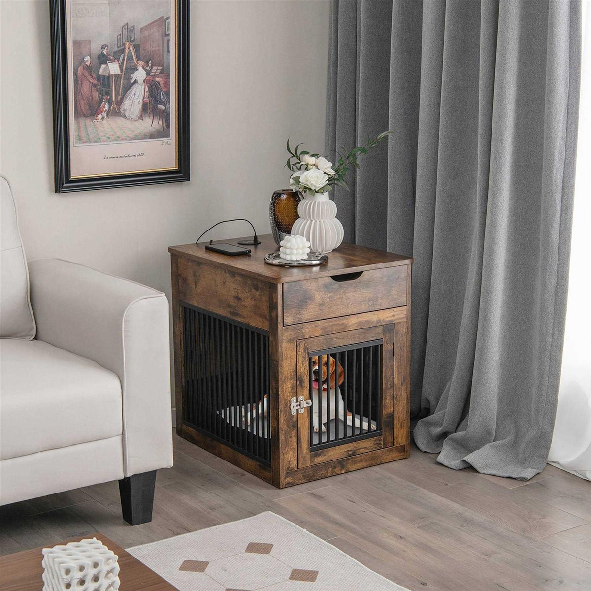 2-In-1 Dog Crate Side End Table with Drawer W587