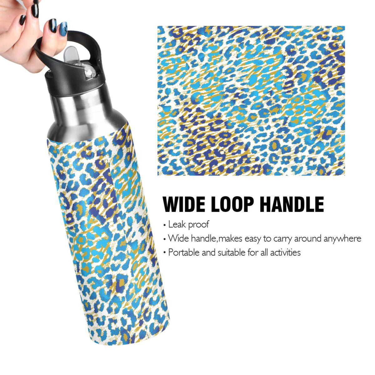 Green Brown Leopard Stainless Steel Vacuum Insulated Water Bottle 20 OZ C37007