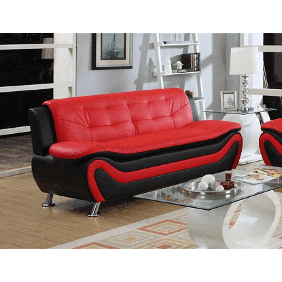 Black and Red Faux Leather Sofa Z300318