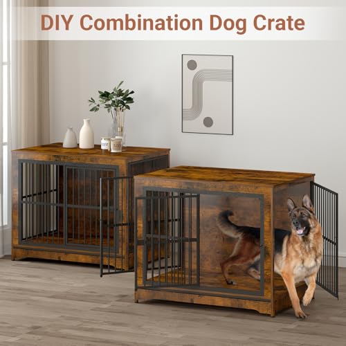 Rustic Brown Double Dog Crate Furniture with Divider B460632