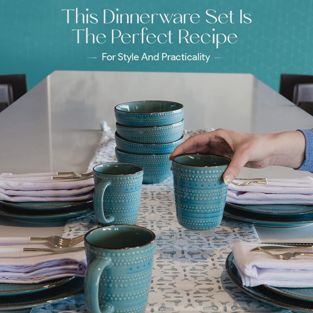 16-Piece Teal Stoneware Dinnerware Set U3105