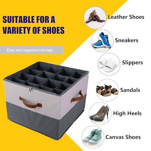 Grey Fabric Shoe Storage Bins for Closet, 16 Pairs U68161