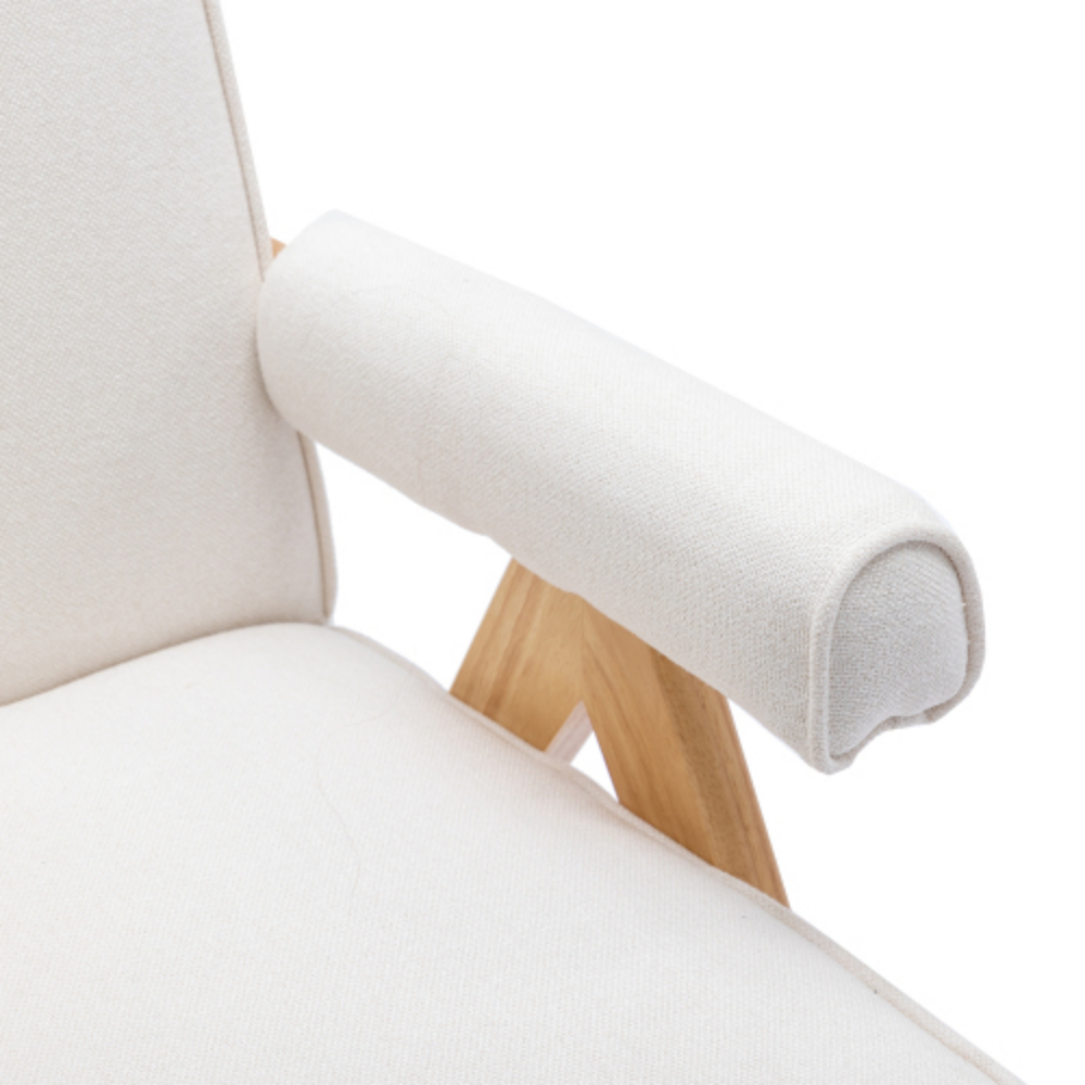 Beige Linen Mid-Century Modern Accent Chair with Solid Wood Armrest and Feet N761201