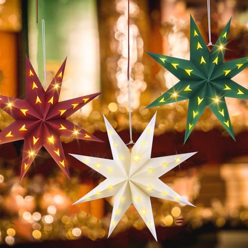 10 Set 8-Pointed 12 Inch Paper Star Lanterns with 10 LED Light Z235