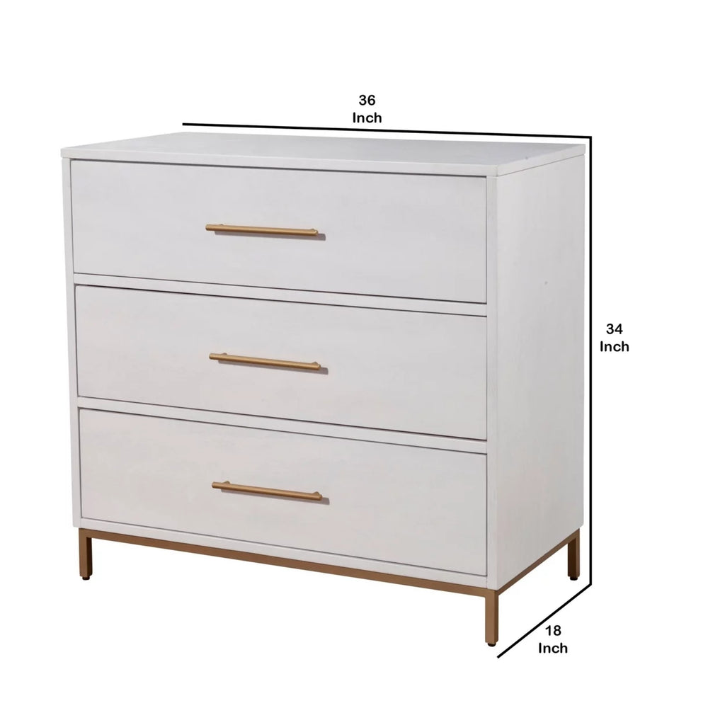34 Inch 3 Drawer Wooden Chest with Metal Base Y803