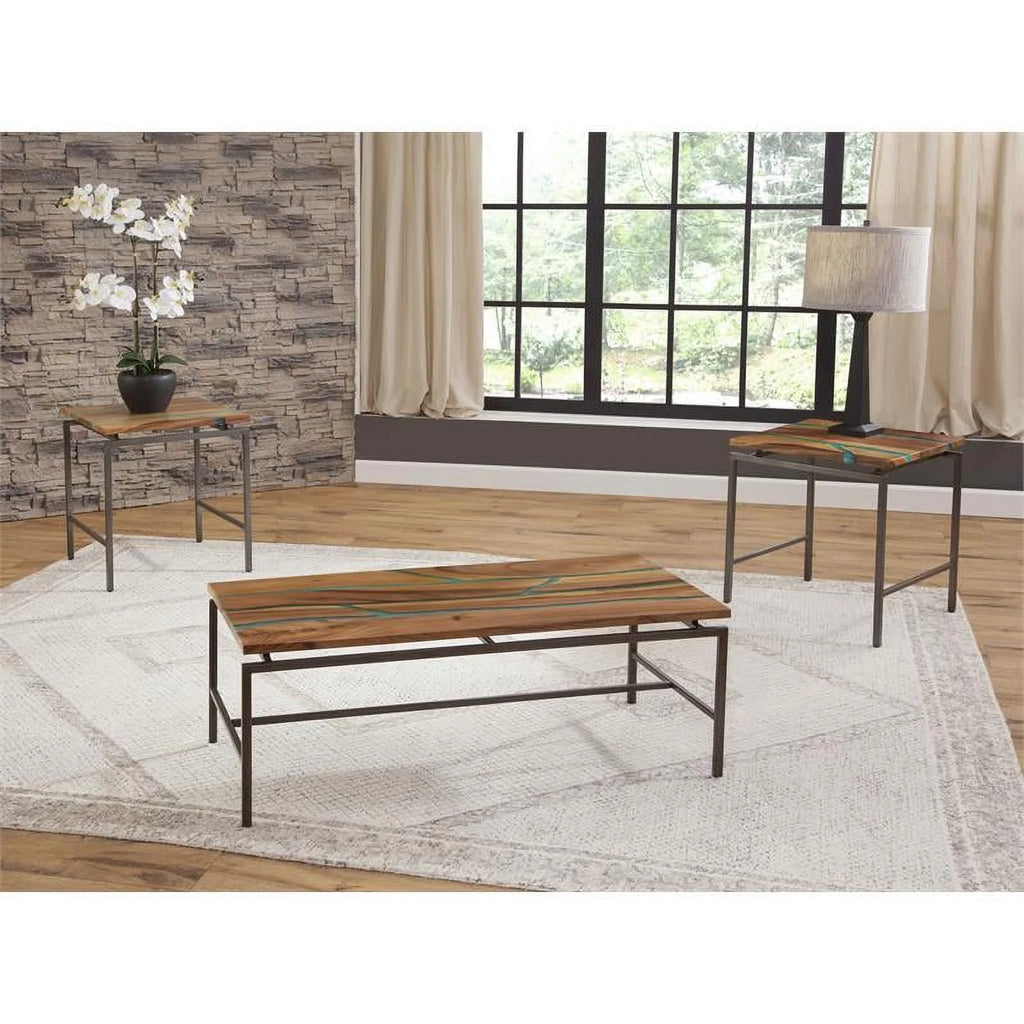 Natural Wood and Emerald Green Inlay End Table G634350