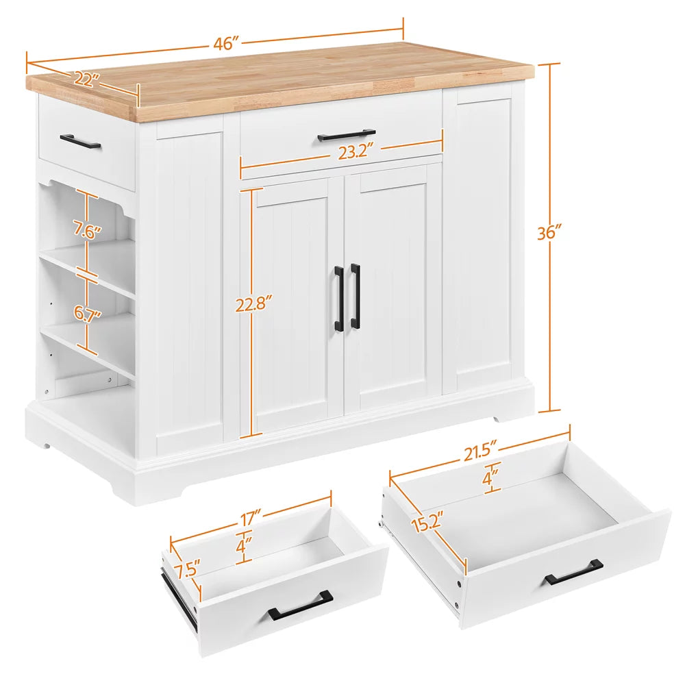 White Wooden Kitchen Island Storage Cabinet with Drawer R780657