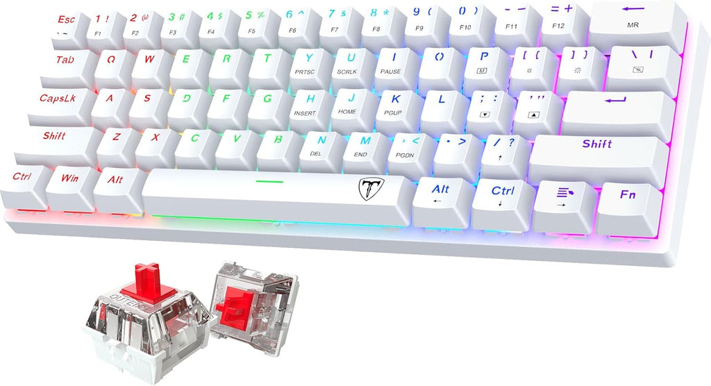 White 61 Keys Wired Mechanical Keyboard with Red Switches K760308