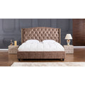 King Brown Platform Bed with Tufted Headboard K3745