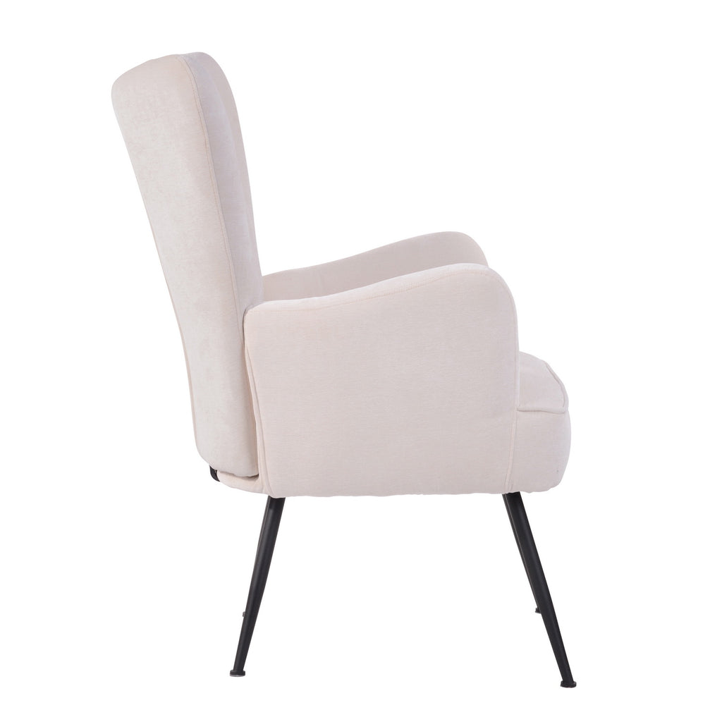 White Upholstered Fabric Accent Chair with Wooden Legs A659