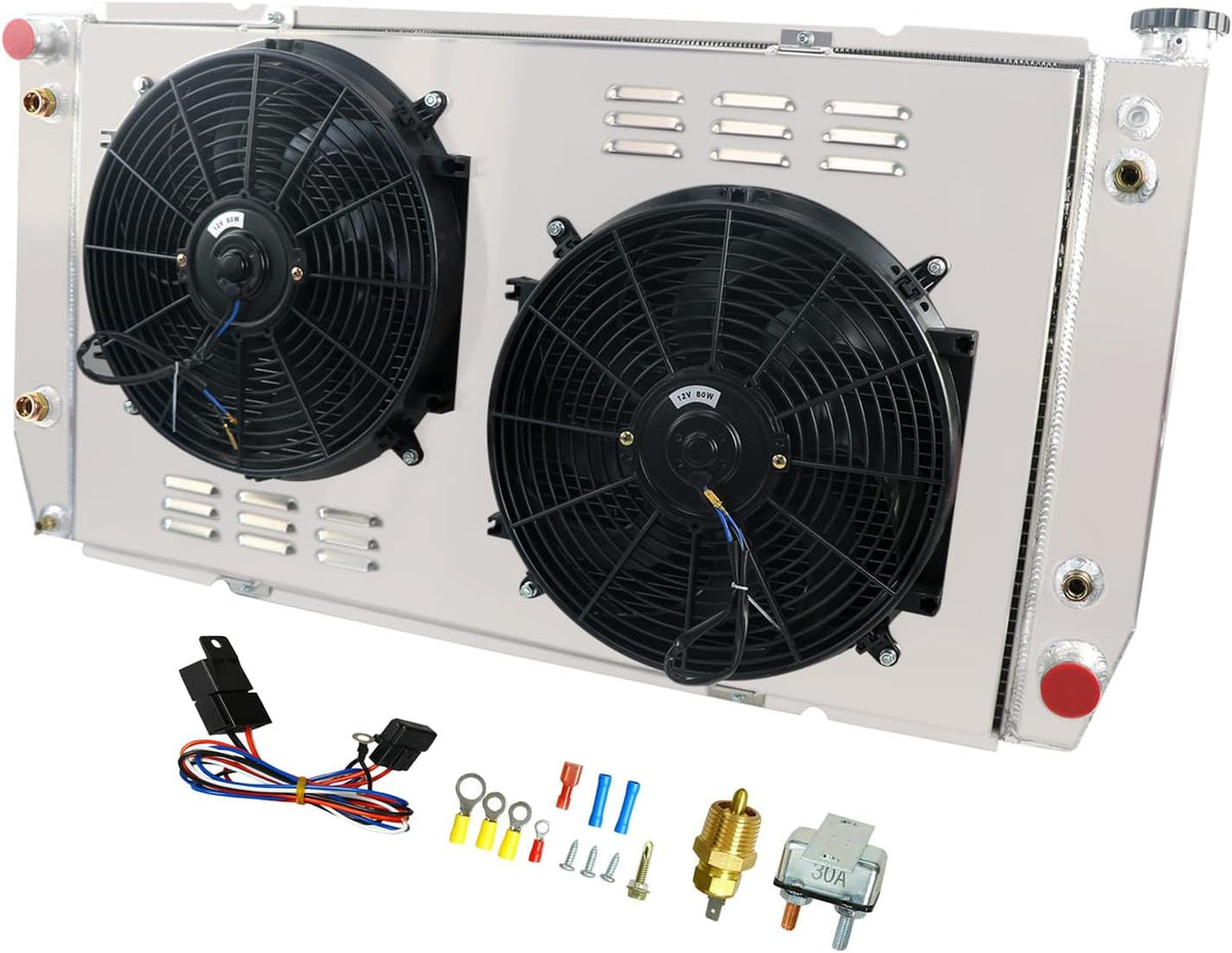 Aluminum Radiator 4 Row with Shroud Fan Relay Kit P470