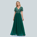 Green V-Neck Sequins Chiffon Formal Gown B296124