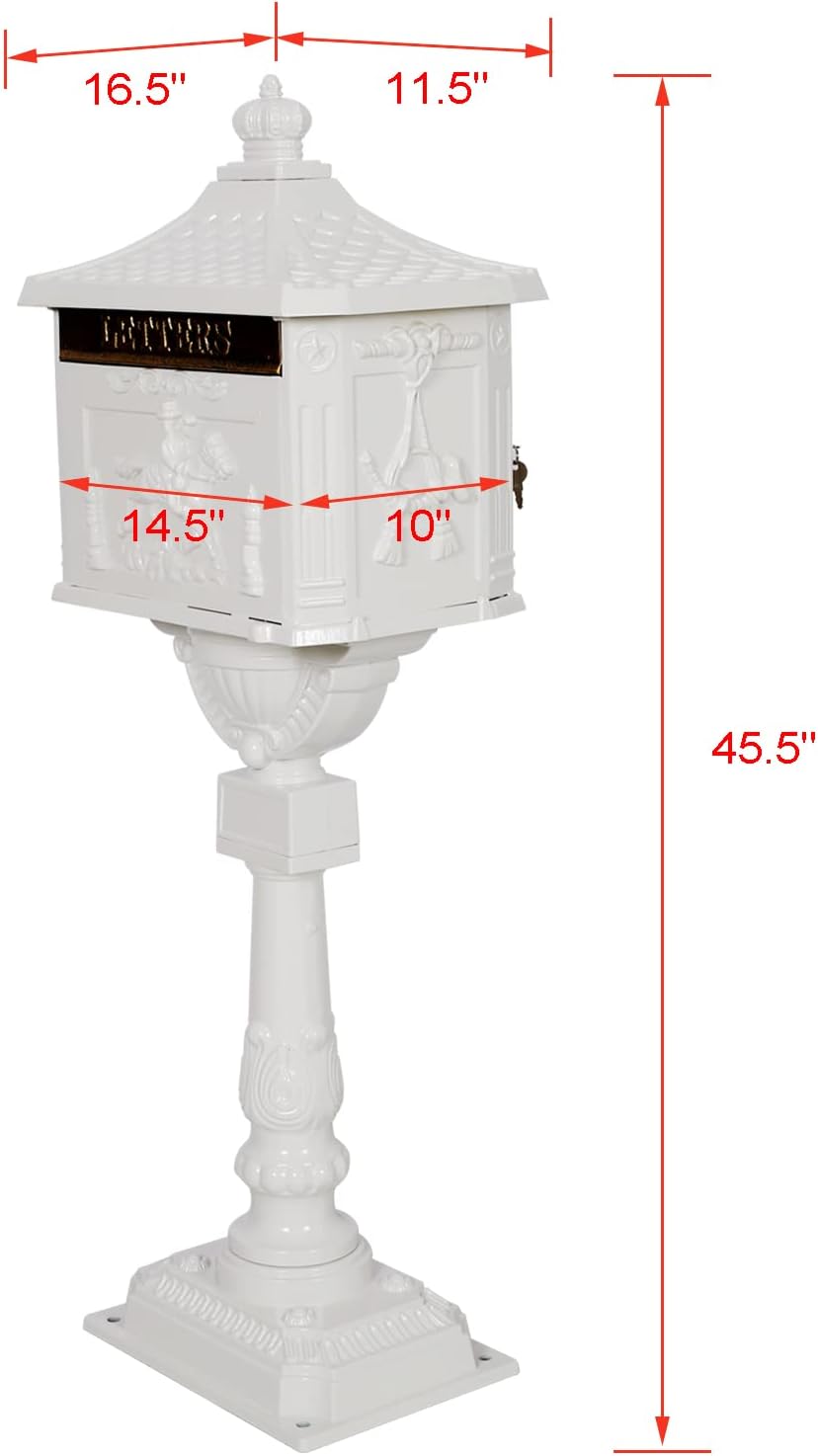 White Cast Aluminum Mailbox with Post and Locking Keys Z9528