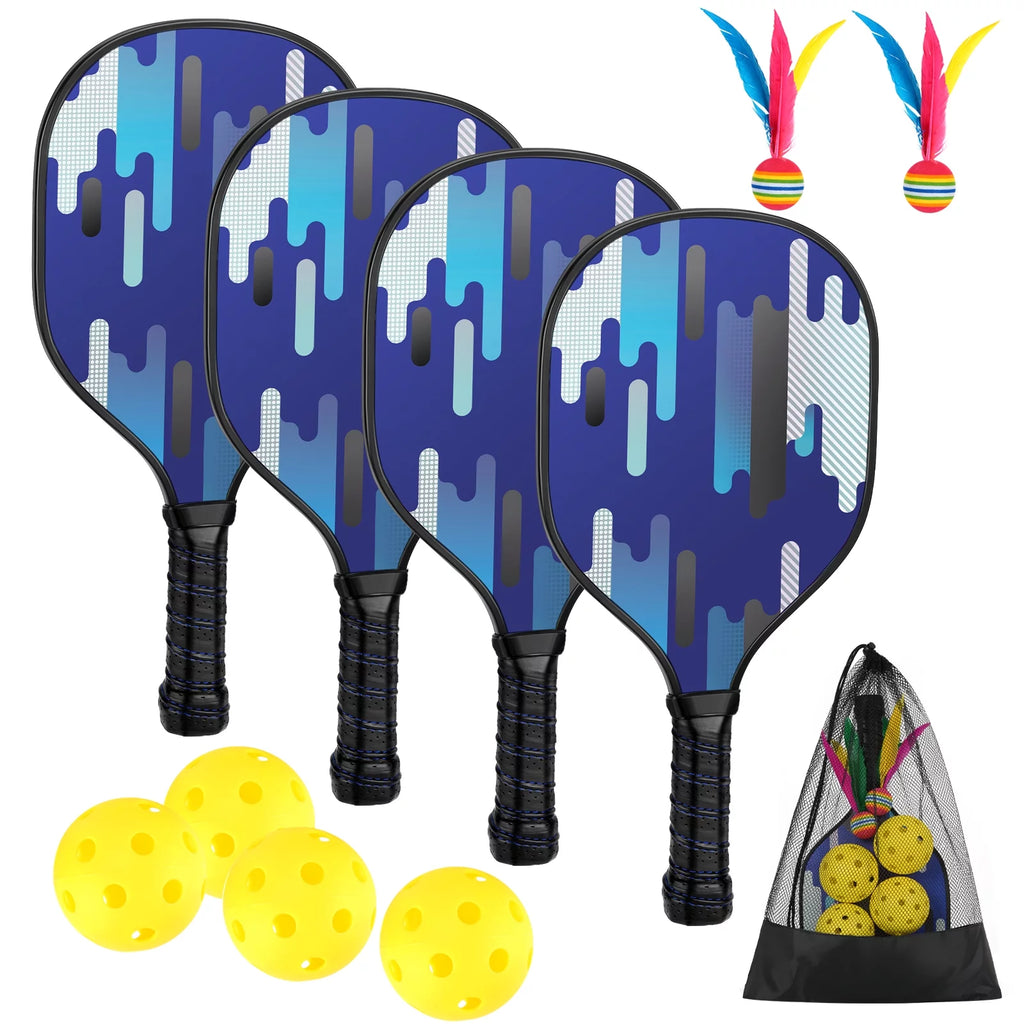 Wood Pickleball Paddles Set of 4 with Mesh Bag C2758