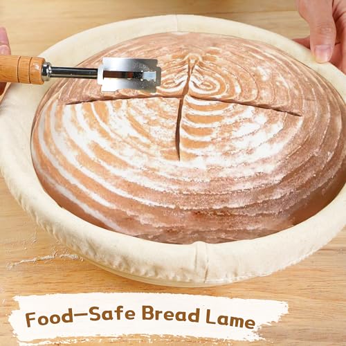 9" & 10" Round Sourdough Proofing Basket with Linen Liner, Silicone Bread Sling, Bread Lame, Danish Dough Whisk, Dough Scraper Kit, Silicone Brush & Bowl Scraper Y758227
