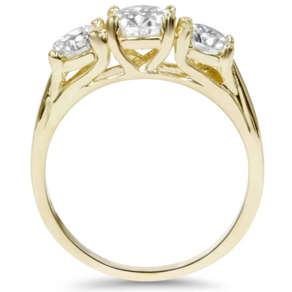 14K Yellow Gold Three Stone Diamond Engagement Ring U9571
