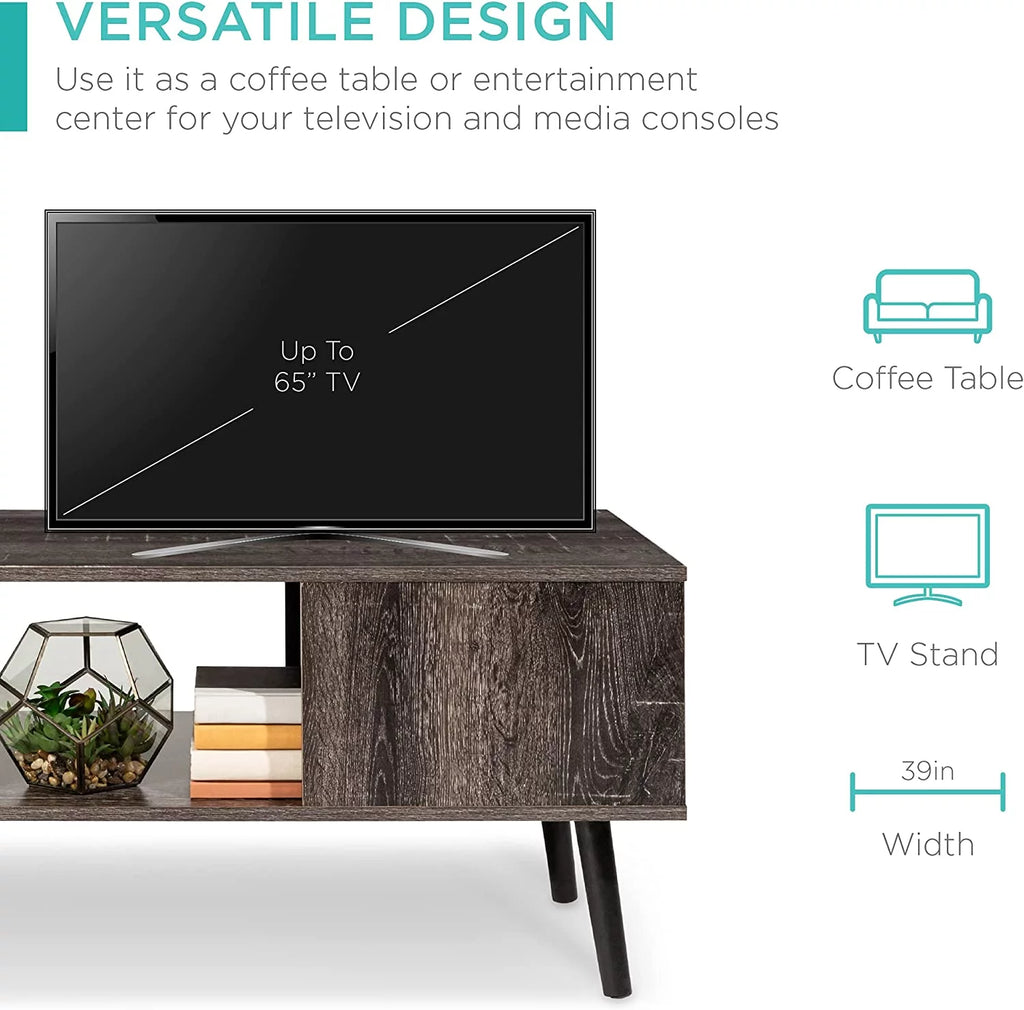 Mid-Century Modern Coffee Table with Open Storage Shelf C1020
