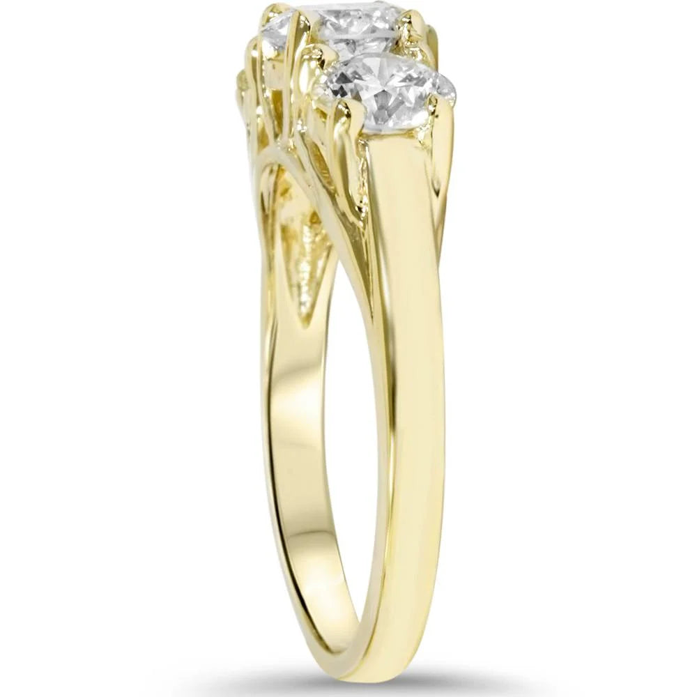 14K Yellow Gold Three Stone Diamond Engagement Ring U9571