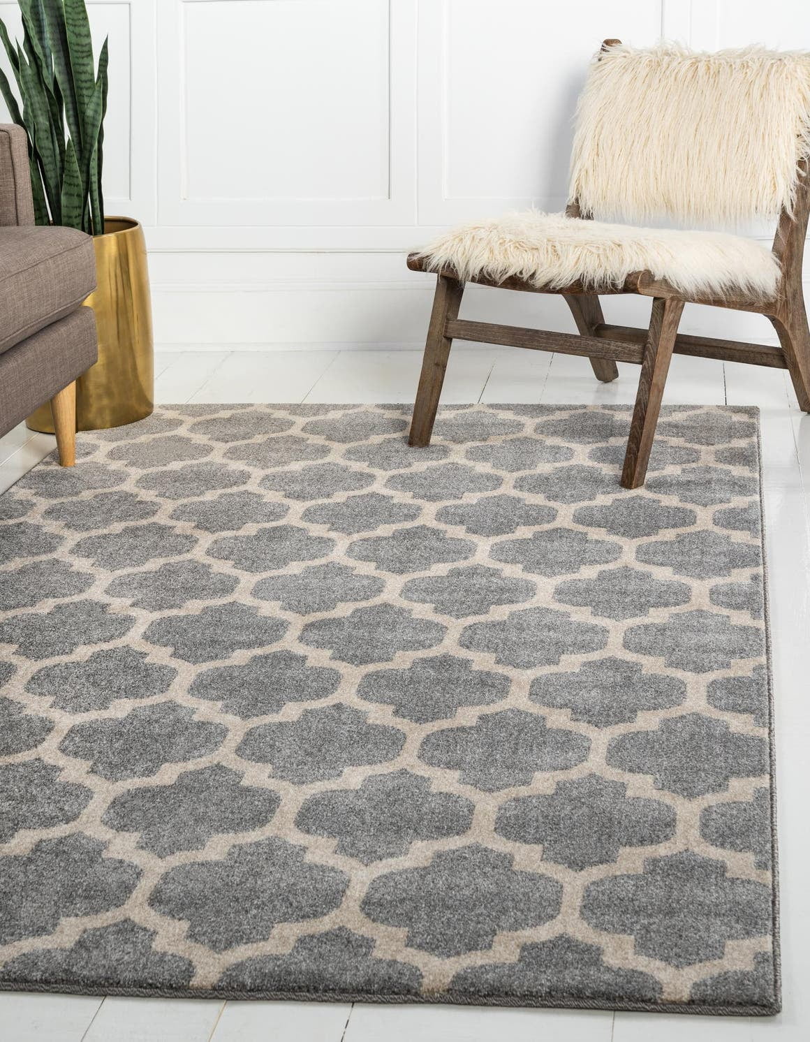 Light Gray Beige 7' 1 x 10' Geometric Trellis Rug D450589