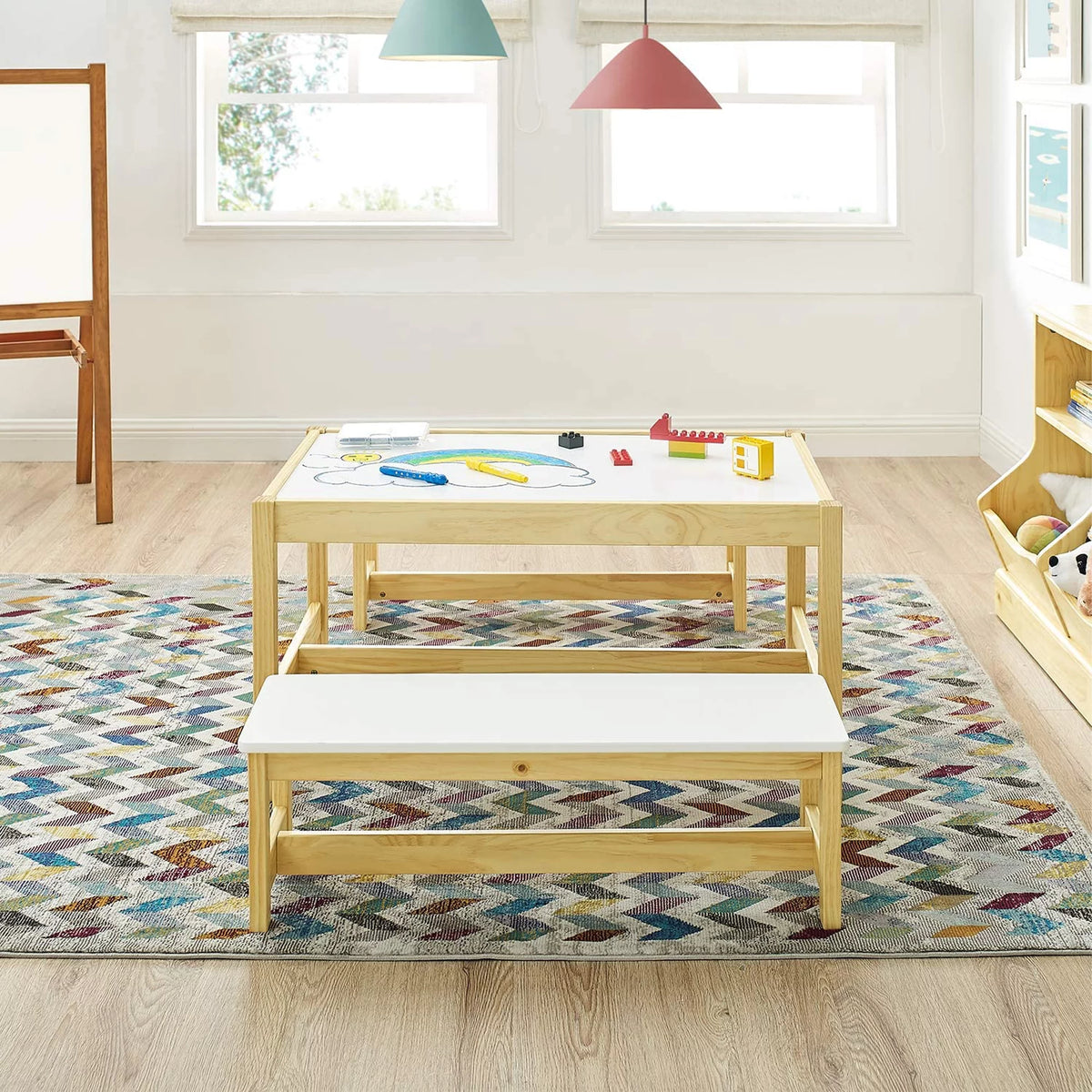 Wooden 3 In 1 Kids Play Table and Bench Chair Set J9092