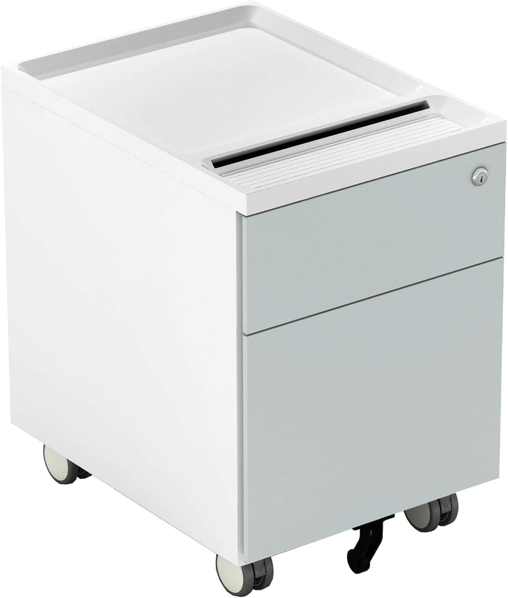 2 Drawer Metal File Cabinet with Lock and Casters S72934