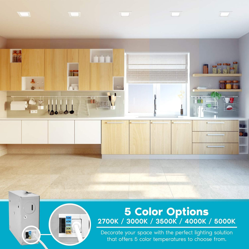 6 Inch Square LED Recessed Lighting, 5 Color Temperature, Dimmable, 4 Pack T6070