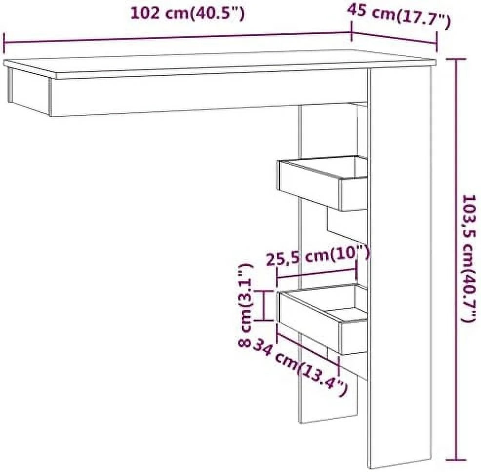Black Engineered Wood Wall Table with Compartments U1926
