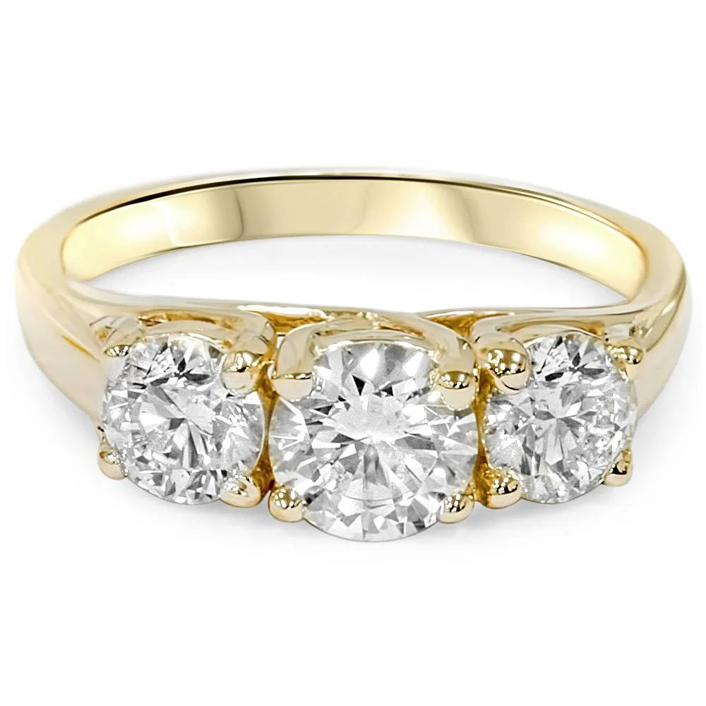 14K Yellow Gold Three Stone Diamond Engagement Ring U9571