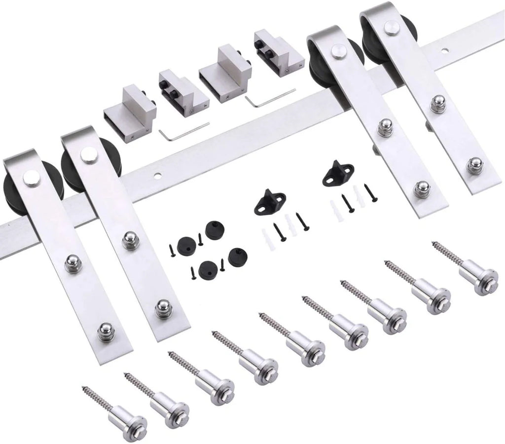 Double Barn Door 36 x 84 inches with Frosted Glass Stainless Steel Rail Hangers V9769