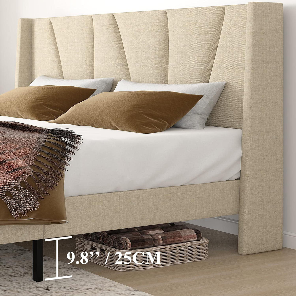 King Size Upholstered Platform Bed Frame with Wingback M471
