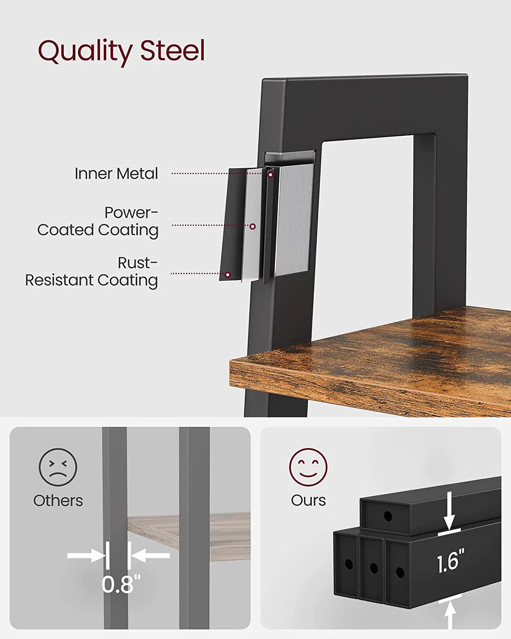 5-Tier Bookshelf and Storage Rack with Metal Frame H6275