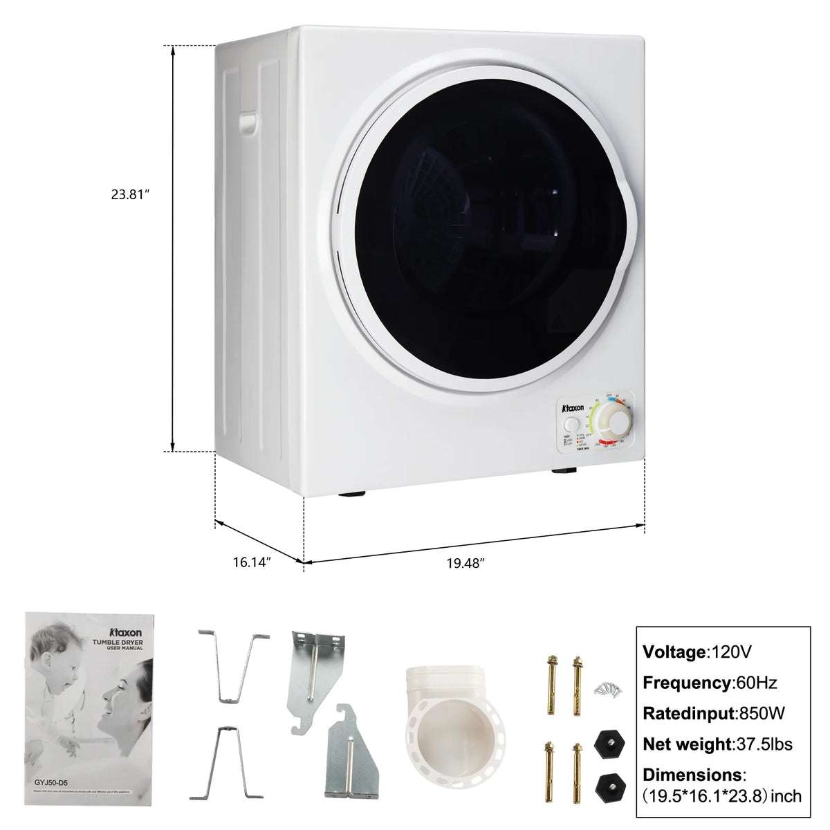 1.6 cu. ft. Compact Electric Dryer White C959125