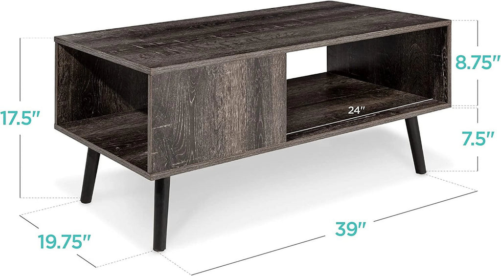 Mid-Century Modern Coffee Table with Open Storage Shelf C1020