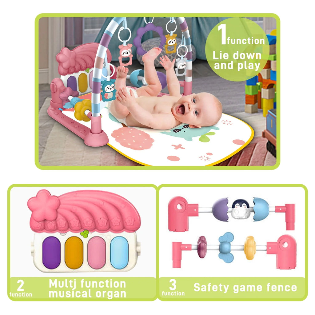 Baby Gym Play Mat 3 in 1 Fitness Rack with Music and Lights Blue V709