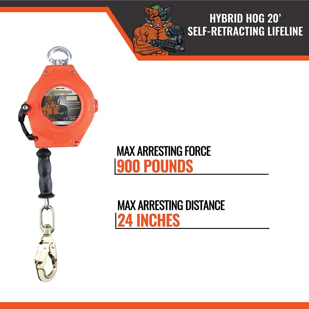 Self Retracting Lifeline 20' Class A & B Cable Fall Protection Safety Lanyard O49677