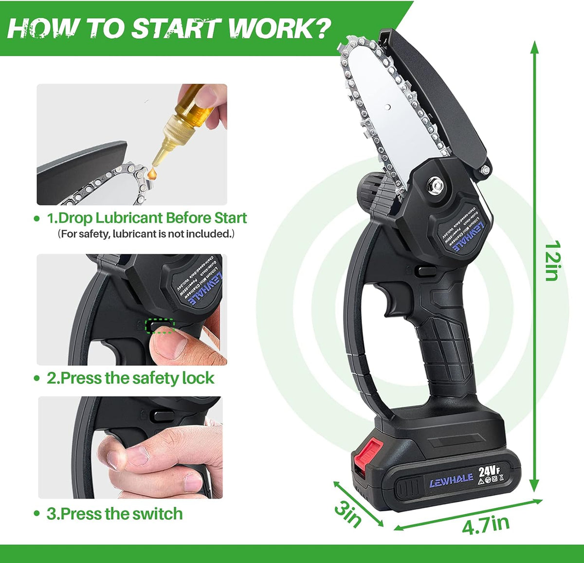 Mini Chainsaw 4-Inch Cordless Power Chain Saws, Pack of 2 L8357